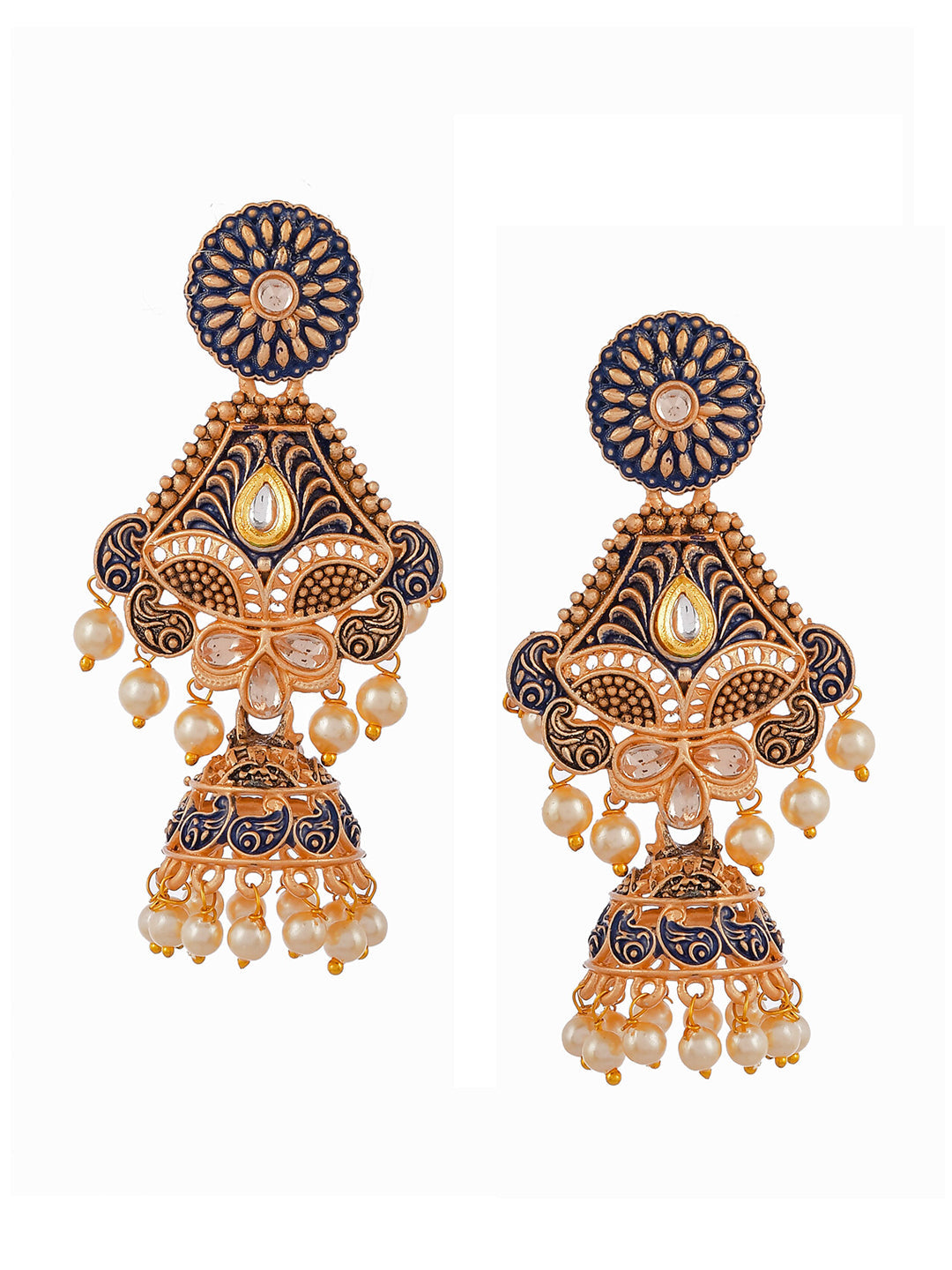 Shoshaa Blue & Gold-Toned Dome Shaped Jhumkas Earrings