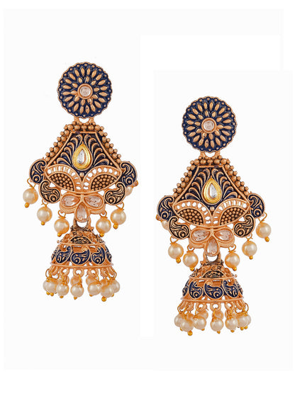 Shoshaa Blue & Gold-Toned Dome Shaped Jhumkas Earrings