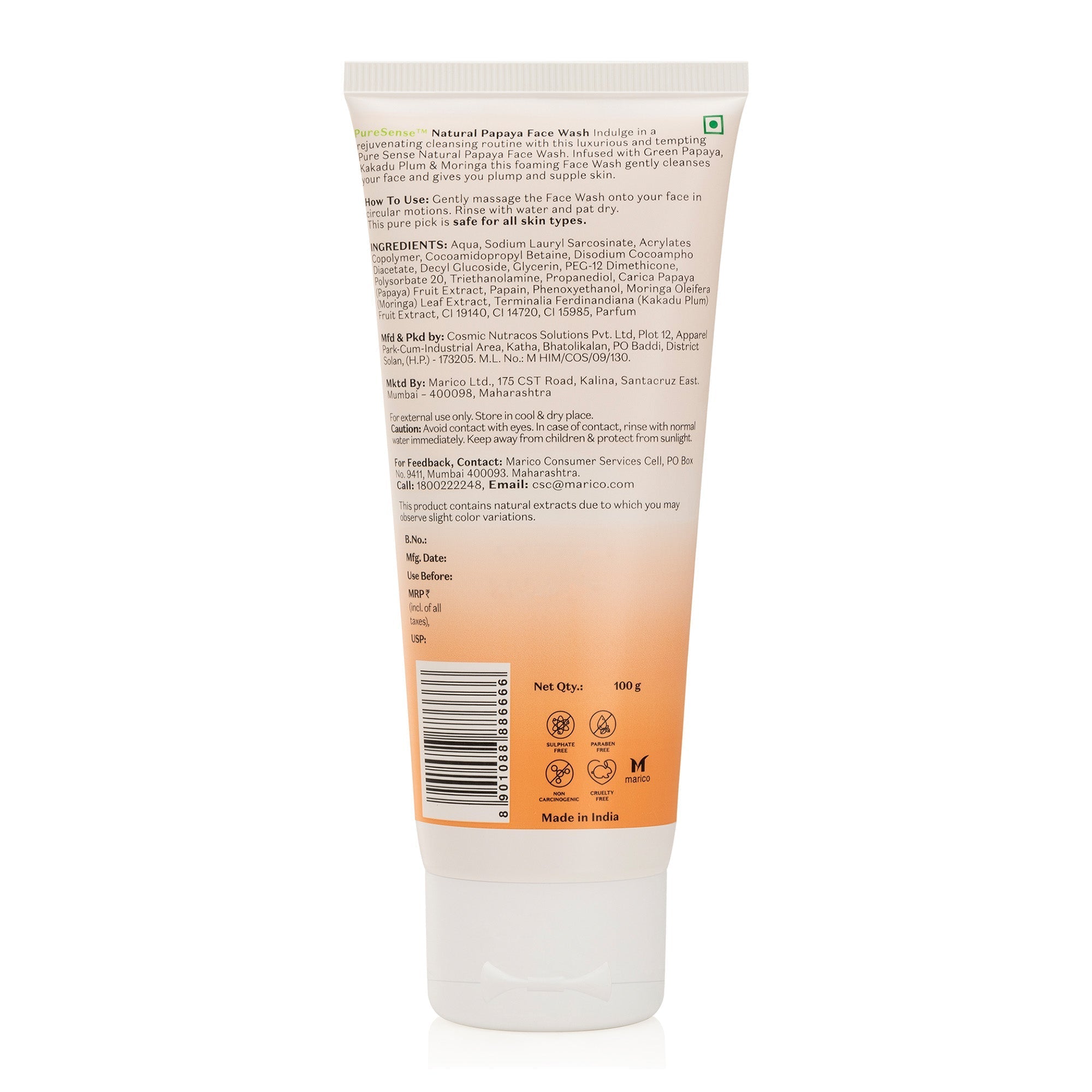 Puresense Natural Papaya Face Wash - 100 ml
