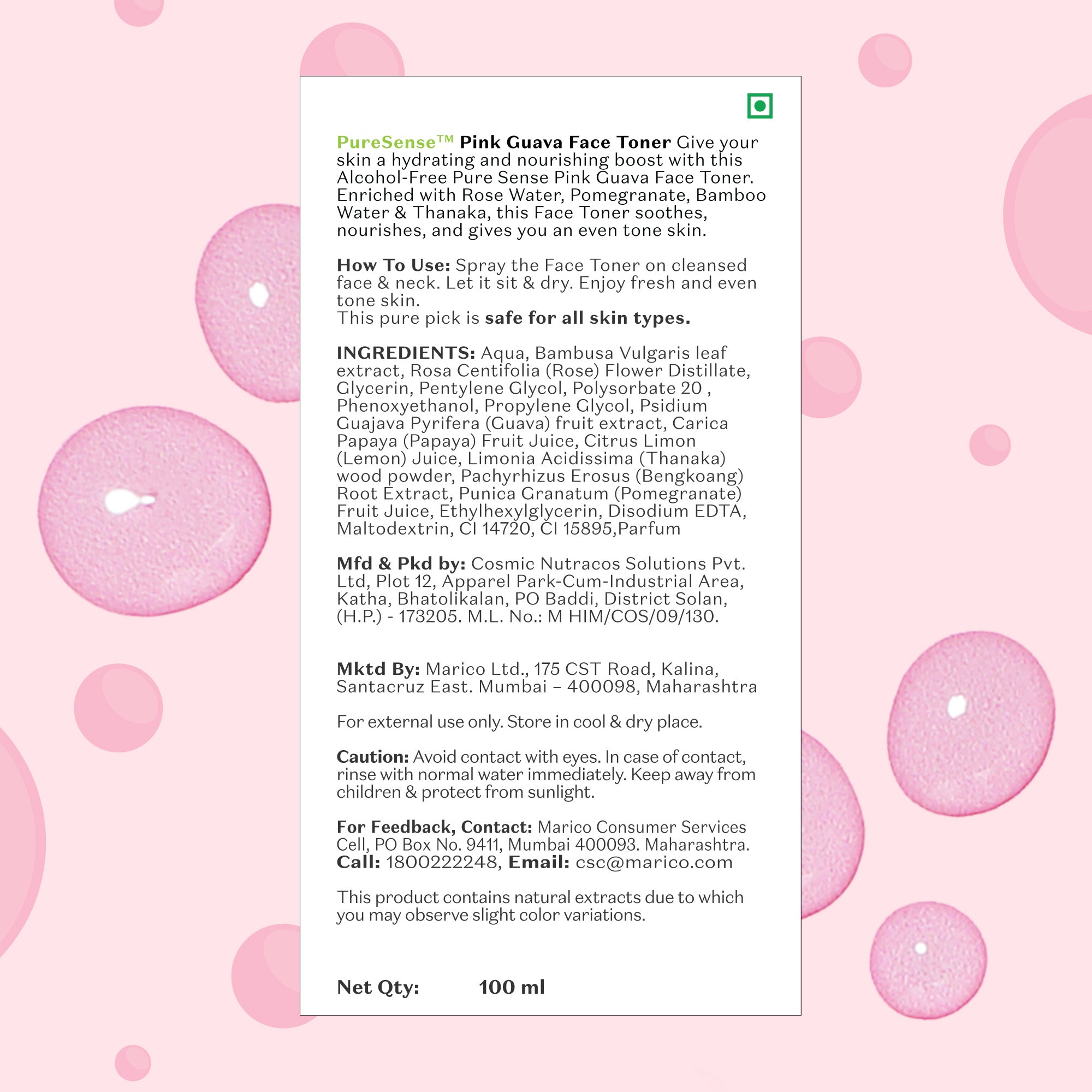 Puresense Pink Guava Face Toner - 100 ml
