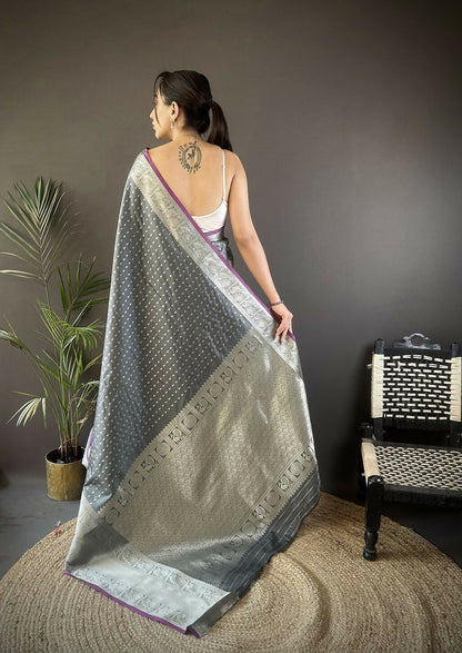 Joban Fashion Grey Small Butti Banarasi Silk Sarees