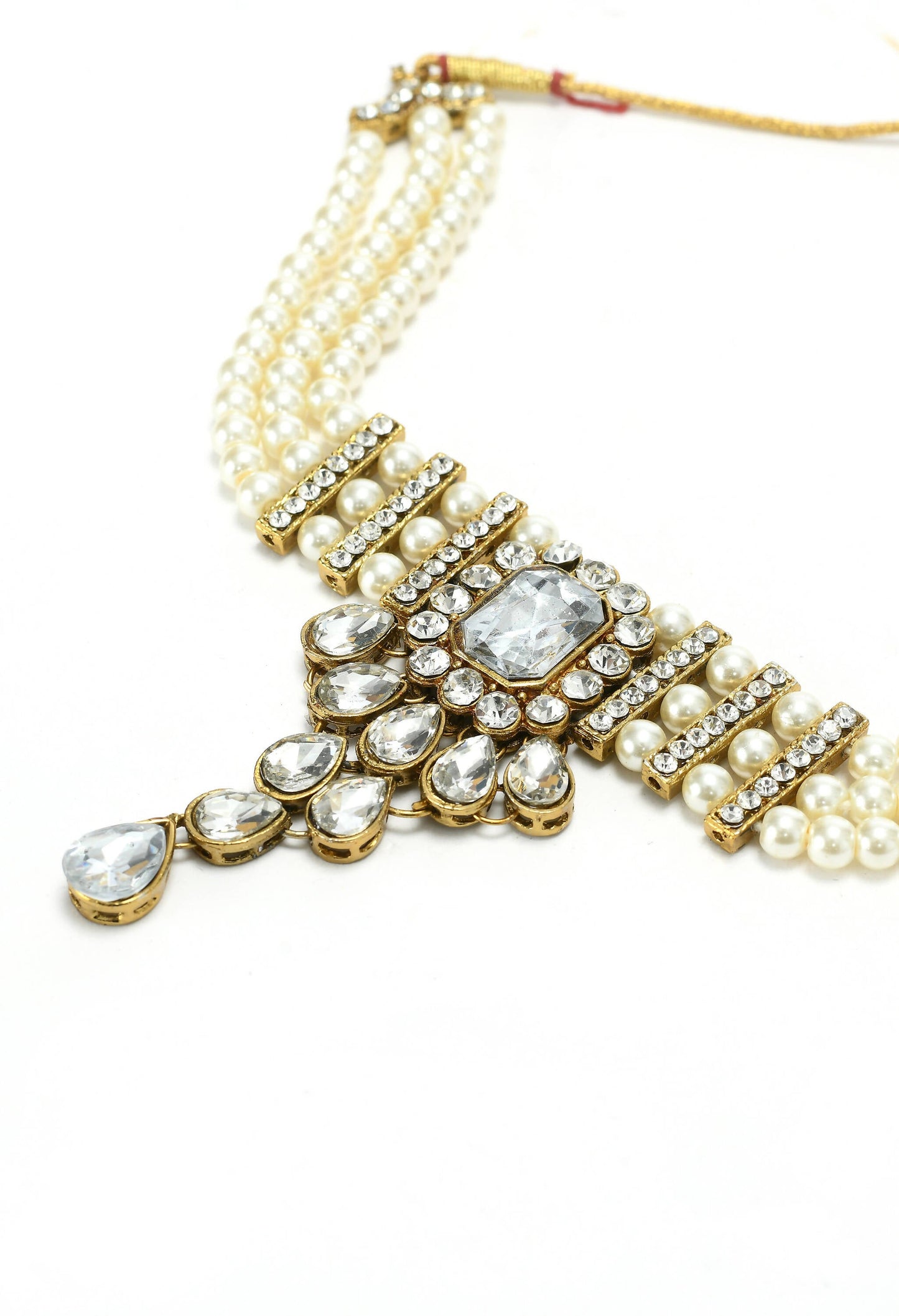 Mominos Fashion Johar Kamal Gold-Polished Brass Finish Kundan/Stone Choker For Women (White)