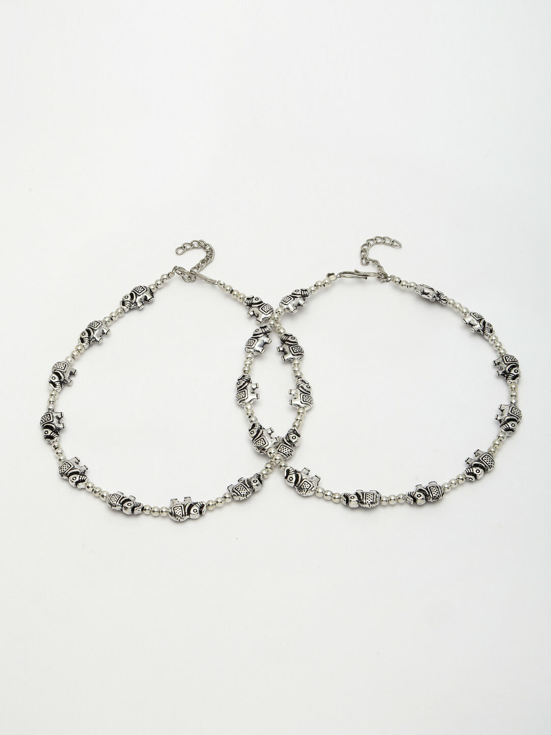 NVR Women's Set of 2 Silver-Plated Elephant Design Anklets