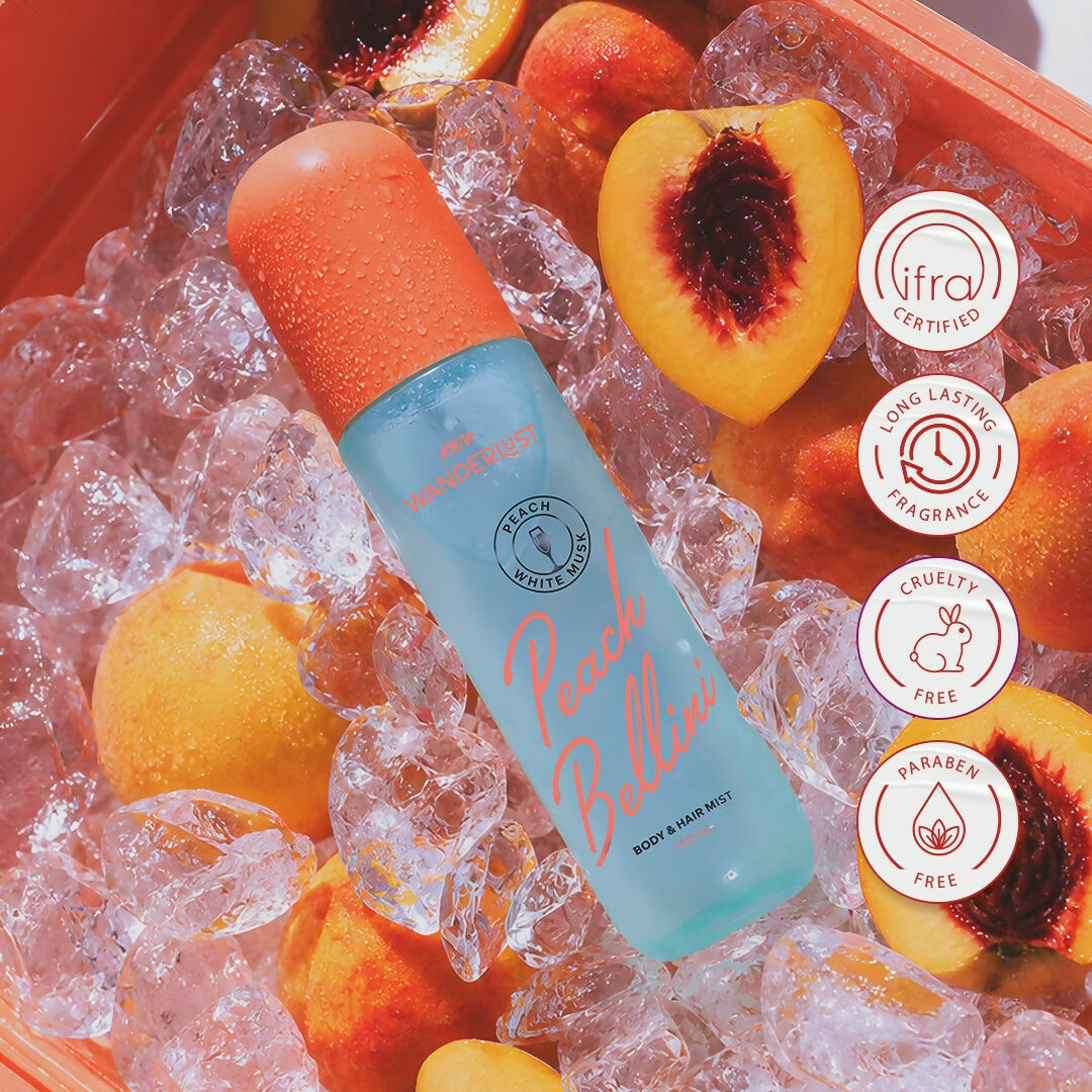 Wanderlust Peach Bellini Fruity Fresh Perfume Body & Hair Mist with White Musk