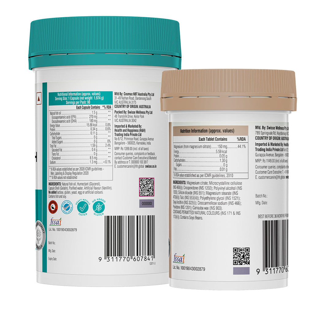 Swisse Fish Oil Omega 3 - 1500mg & Magnesium Combo
