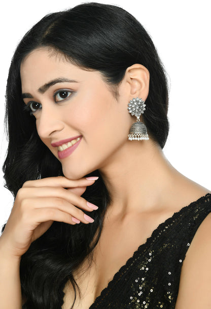 Mominos Fashion Joharkamal Kundan work Jhumka with White Beads