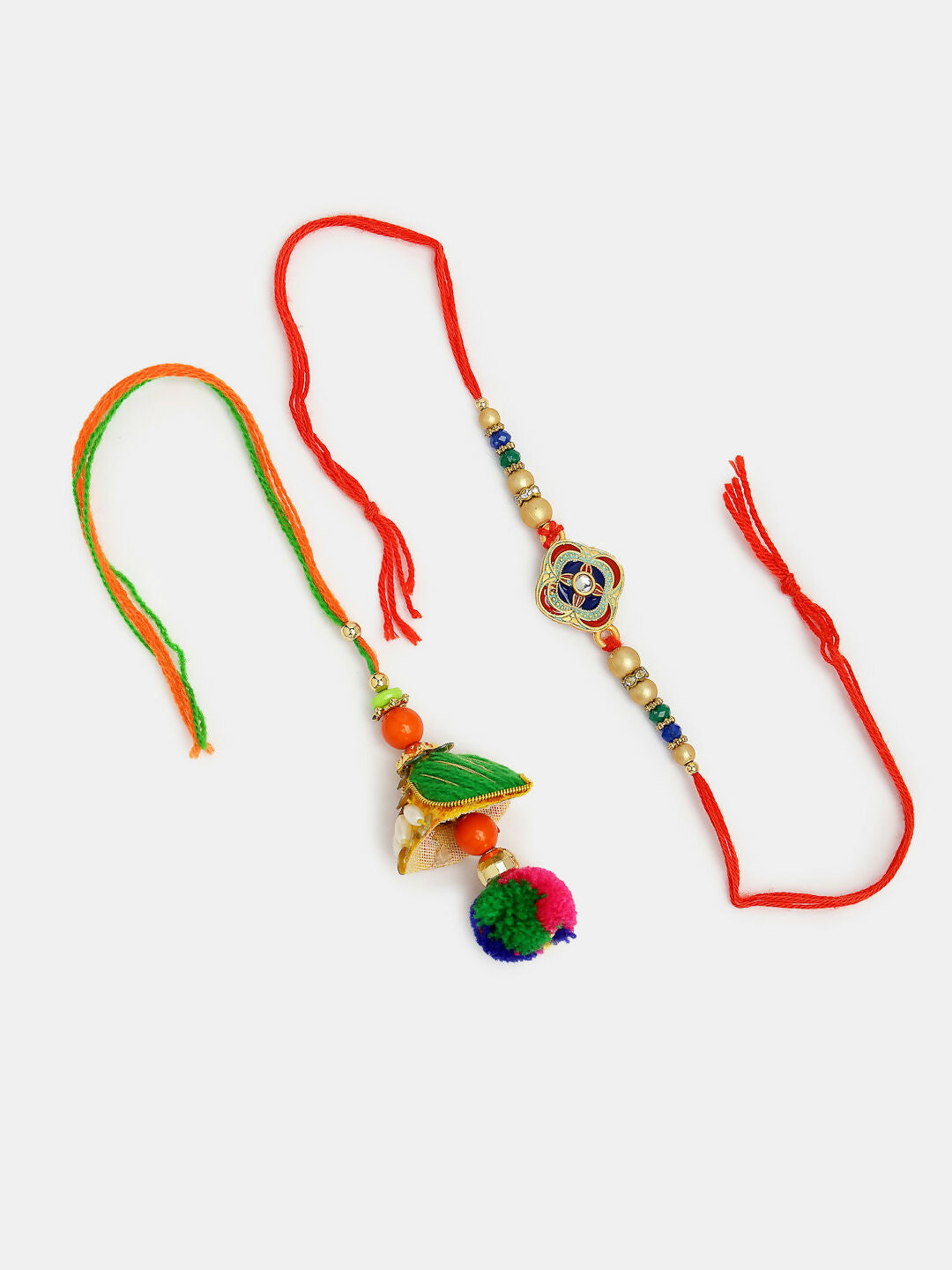 NVR Women & Men Set of 2 Multicolor Beaded Bhaiya Bhabhi Rakhi With Roli Chawal