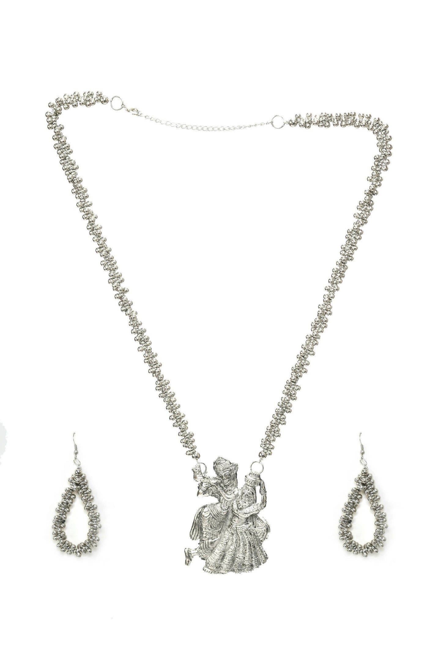 Mominos Fashion Johar Kamal Oxidised Silver-Plated Brass Finish Radha Kishan Long Necklace For Women
