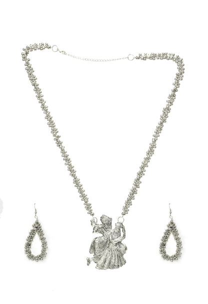 Mominos Fashion Johar Kamal Oxidised Silver-Plated Brass Finish Radha Kishan Long Necklace For Women