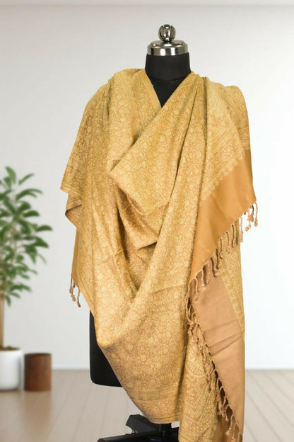 Weaving Mystery Handloom Pashmina Shawl-Kaani Zari - Tan Brown