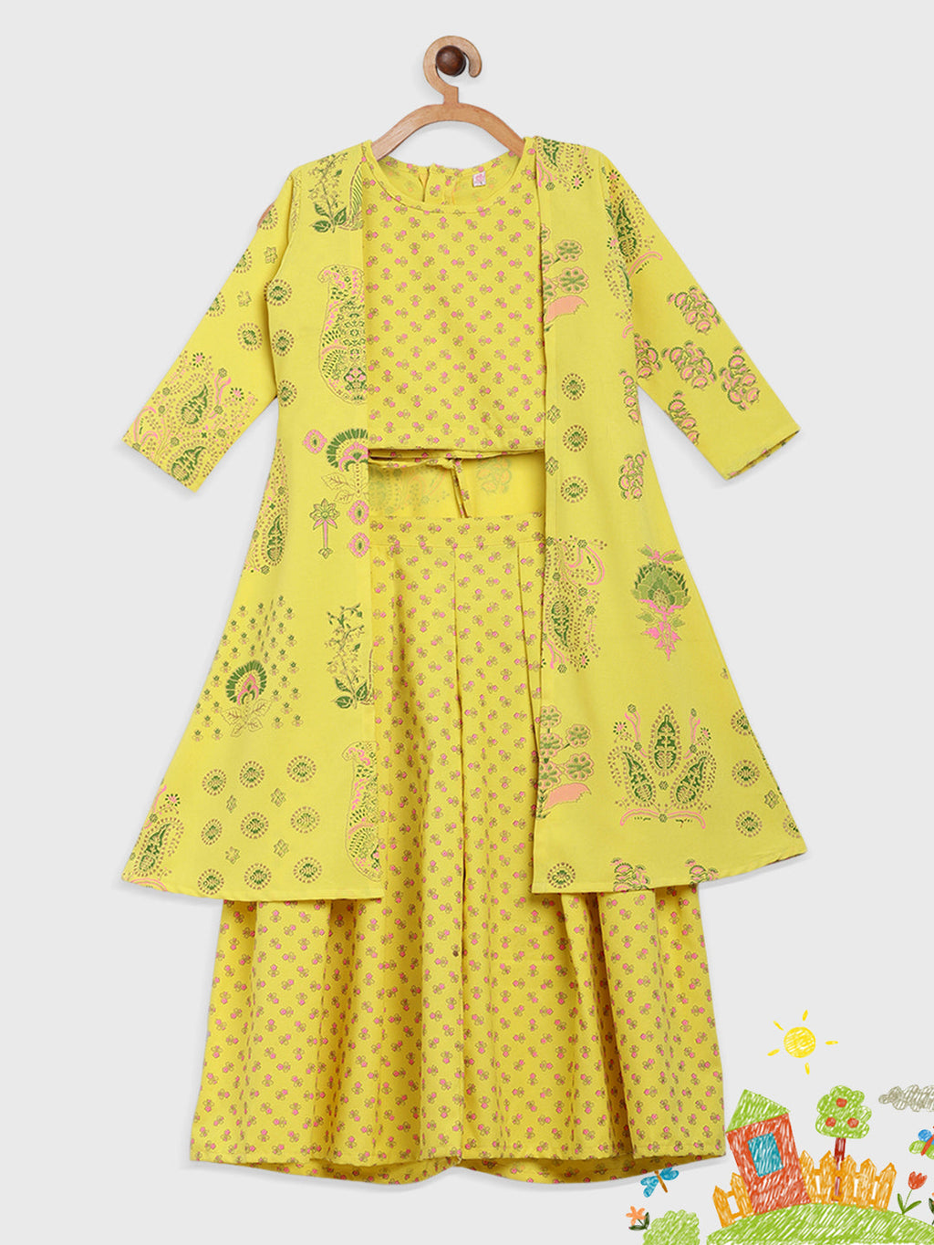 Ahalyaa Yellow Viscose Rayon Straight Kurta Sets