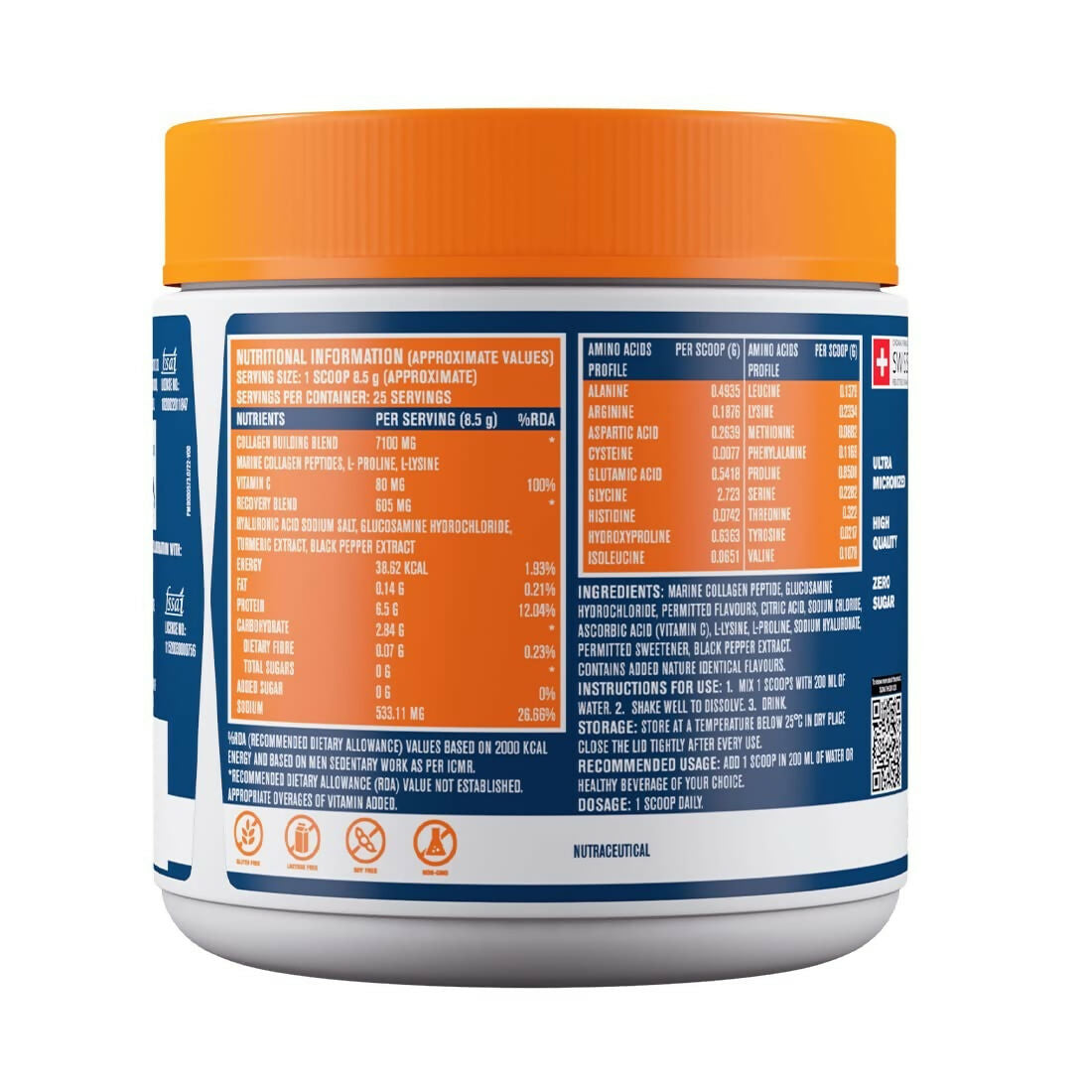 Fast&Up Sports Collagen Protein 7g Type 1 Marine Collagen Peptides