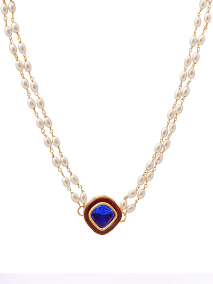 Ruby Raang Blue Meenakari & Pearl Choker