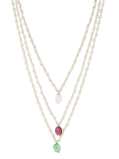 White Pink Brass Gold-Polished Necklace - Ruby Raang