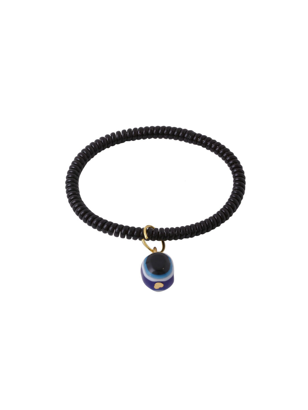 NVR Women & Men Black Evil Eye Spring Ring Rakhi With Roli Chawal