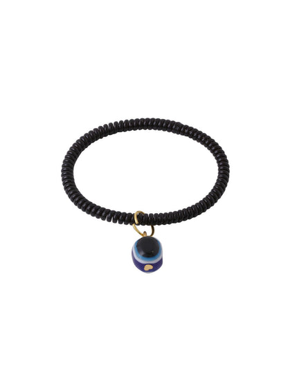 NVR Women & Men Black Evil Eye Spring Ring Rakhi With Roli Chawal