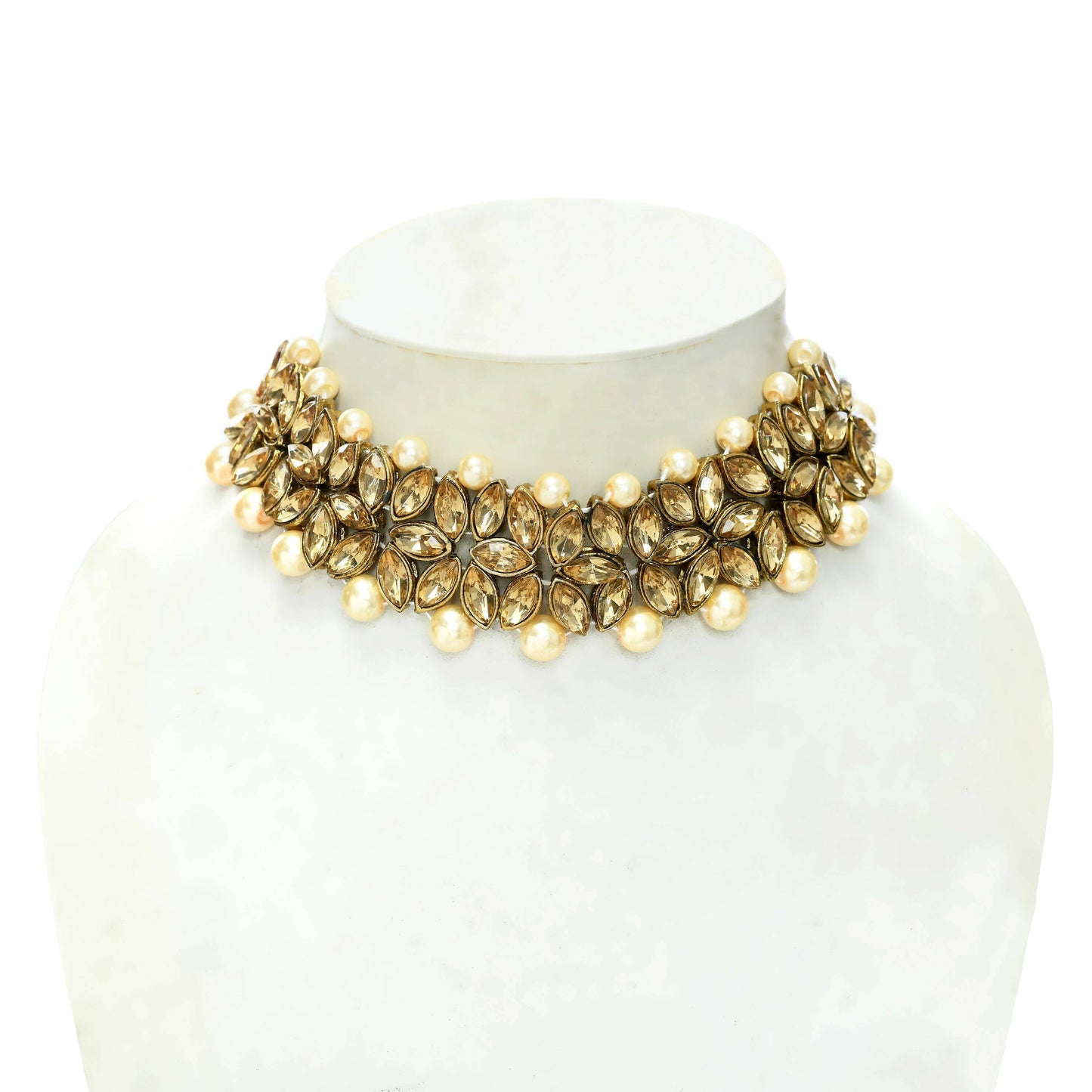 Mominos Fashion Johar Kamal Gold-Polished Brass Finish Kundan/Pearls Choker For Women (Golden)