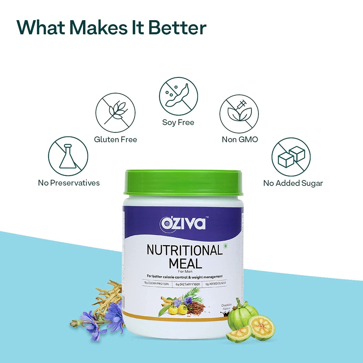 OZiva Nutritional Meal For Men - 16 Servings/ 500 gm