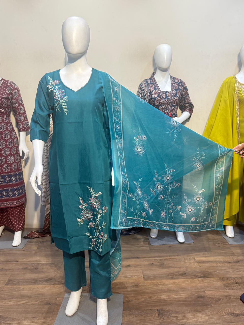 Anaita Teal Readymade Suit with Embroidery Work