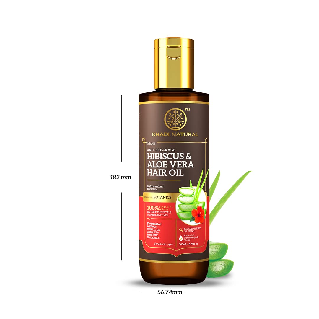 Khadi Natural Hibiscus & Aloe Vera Hair Oil Oil for Frizzy Hair Silicone & Mineral Oil Free Suitable for All Hair Types Powered Botanics
