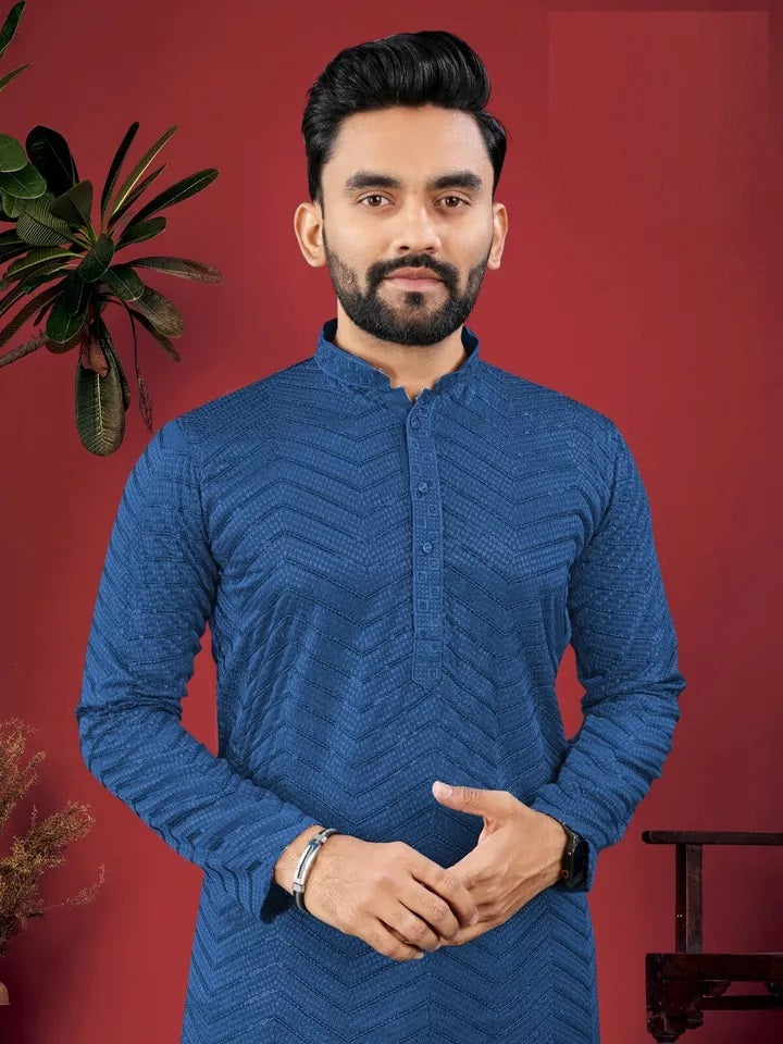 Men's Full Stitched Rayon Viscose Indian Bollywood Ethnic Kurta Pajama Set