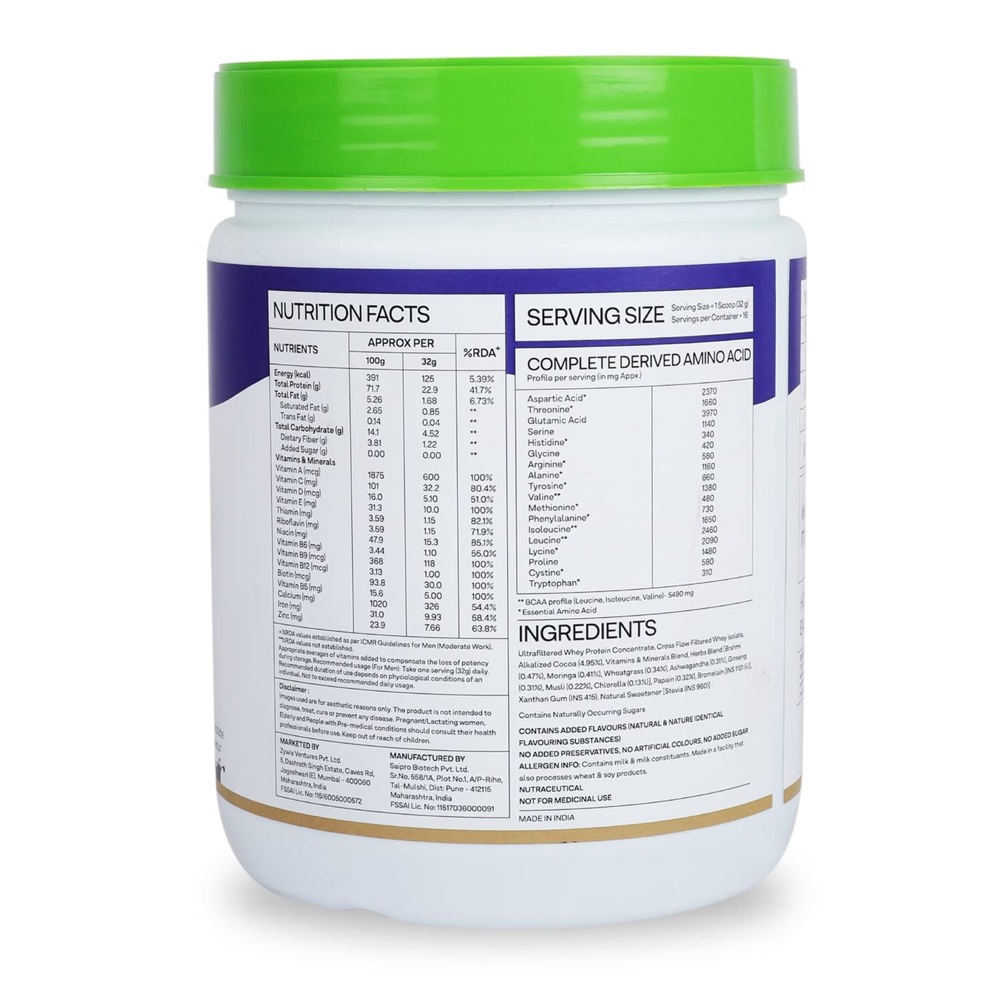 OZiva Protein & Herbs for Men - Chocolate - 500 gm (16 Servings)