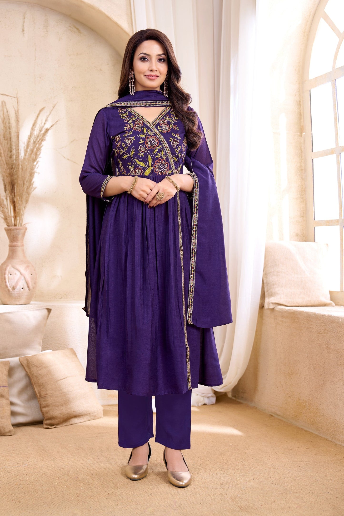 Anaita Purple Anarkali Readymade Suit with Embroidery Work