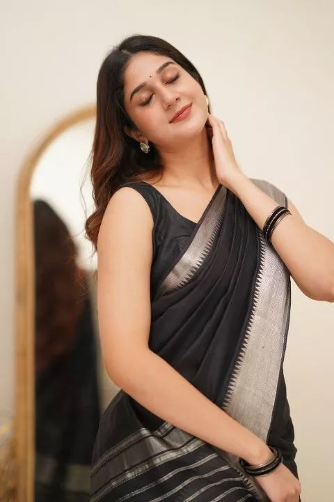 Black Faux Georgette Fancy Traditional Look Saree with Blouse