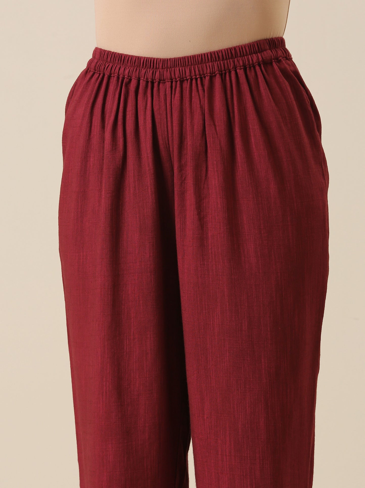 trueBrowns Ruby Wine Slub Texture High Low Kaftan Pant Set | Relove