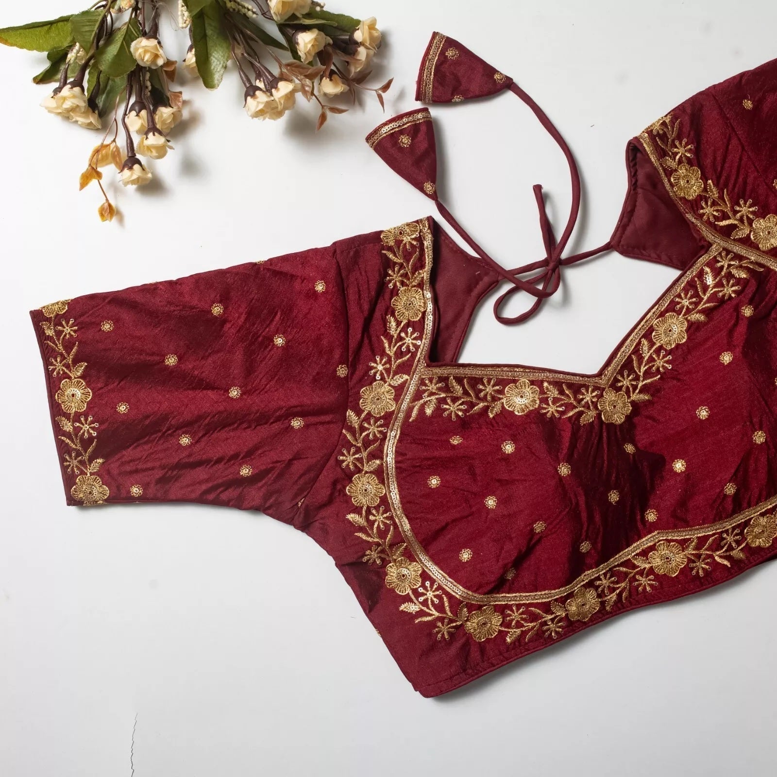 Wedding Exclusive Full Stitched Olive Silk Blouse & Choli