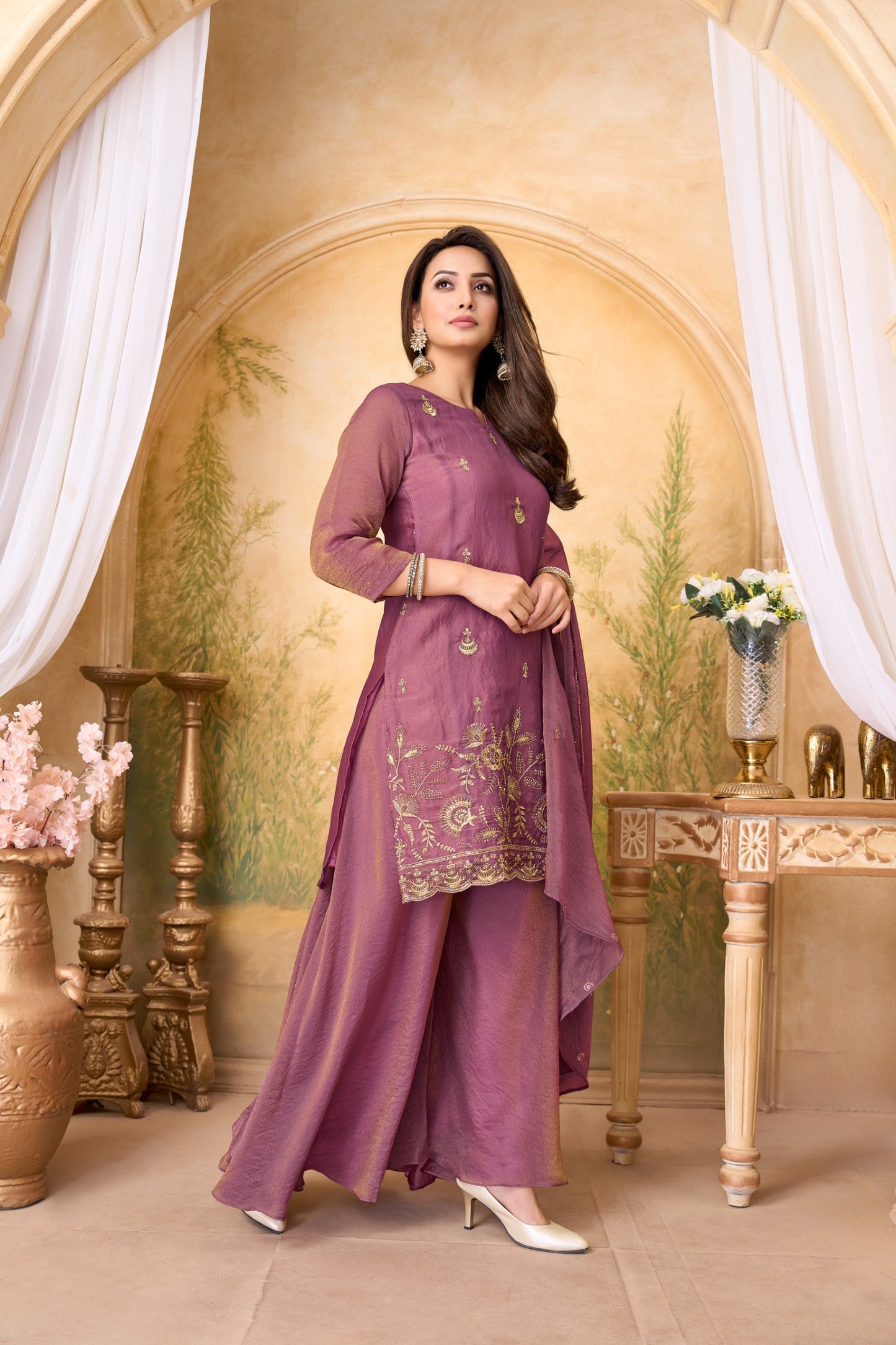 Anaita L Purple Silk Readymade Suit with Coding Work