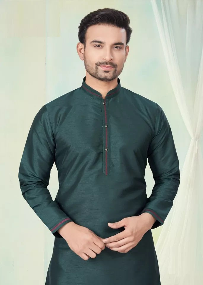 Men's Classic Pure Silk Kurta Pajama Set, Wedding Party Wear Kurta Set
