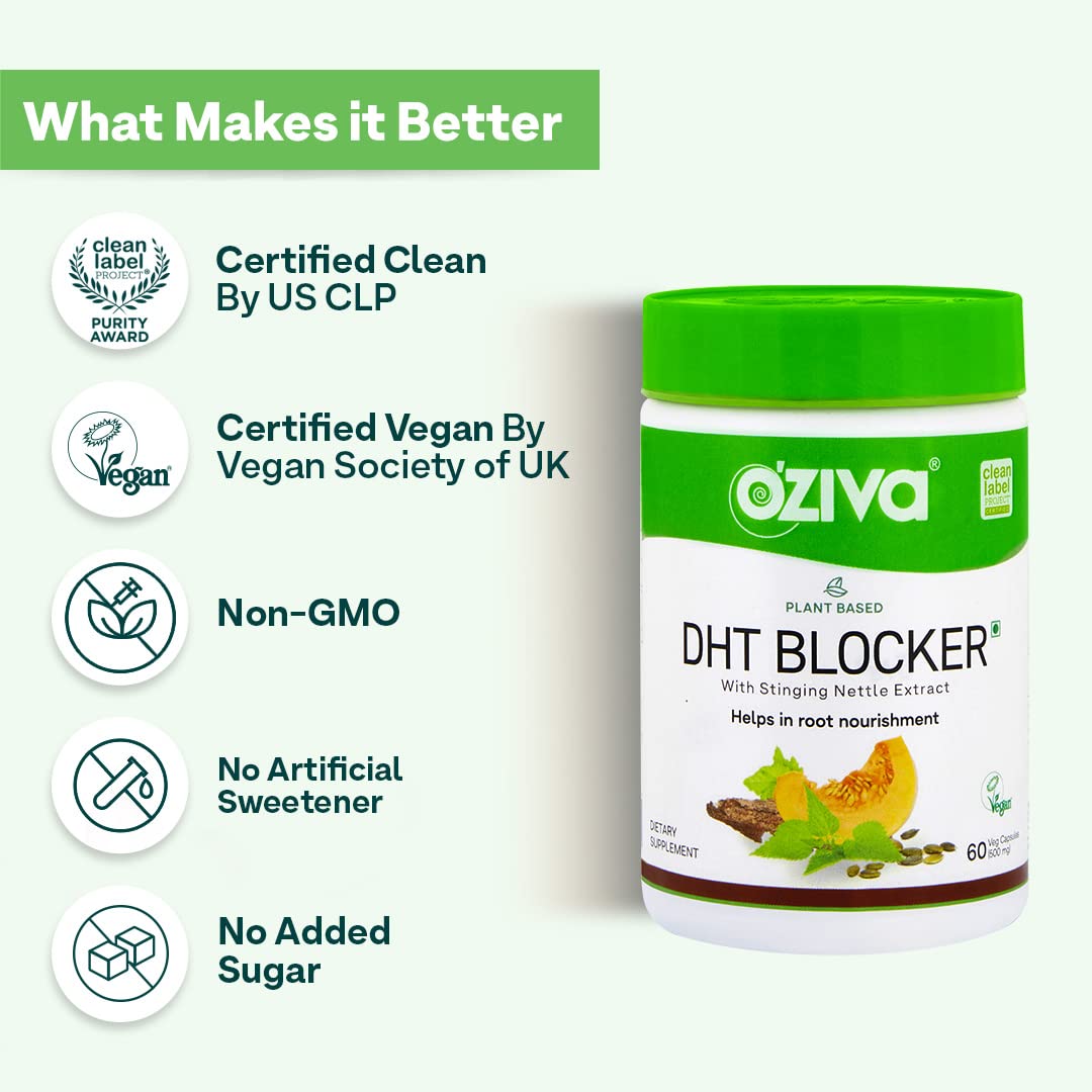 OZiva Plant Based DHT Blocker With Stinging Nettle Extract - 60 Cap
