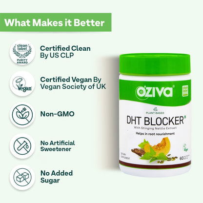 OZiva Plant Based DHT Blocker With Stinging Nettle Extract - 60 Cap