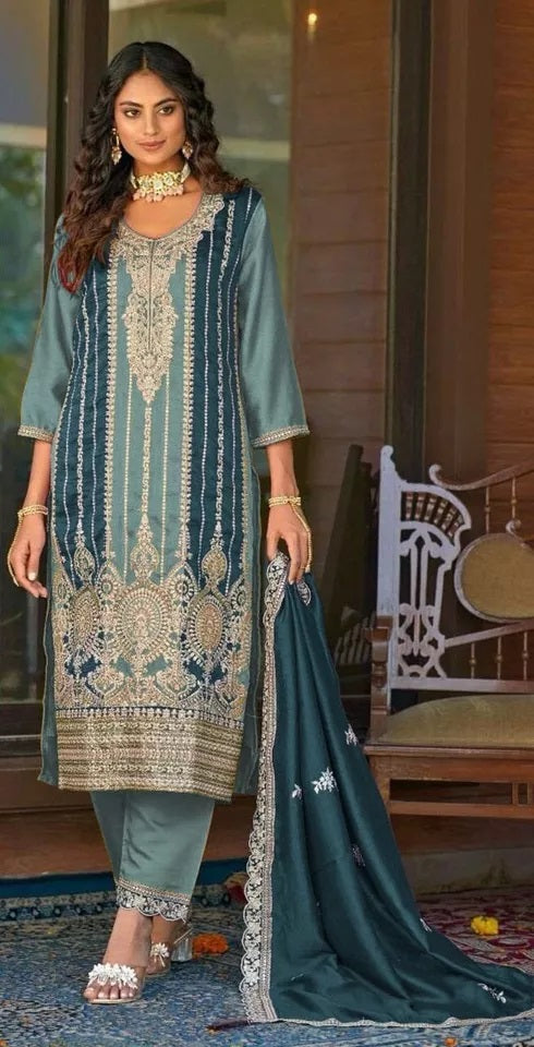 Heavy Vichitra With Embroidery Work Pakistani Top Bottom & Dupatta