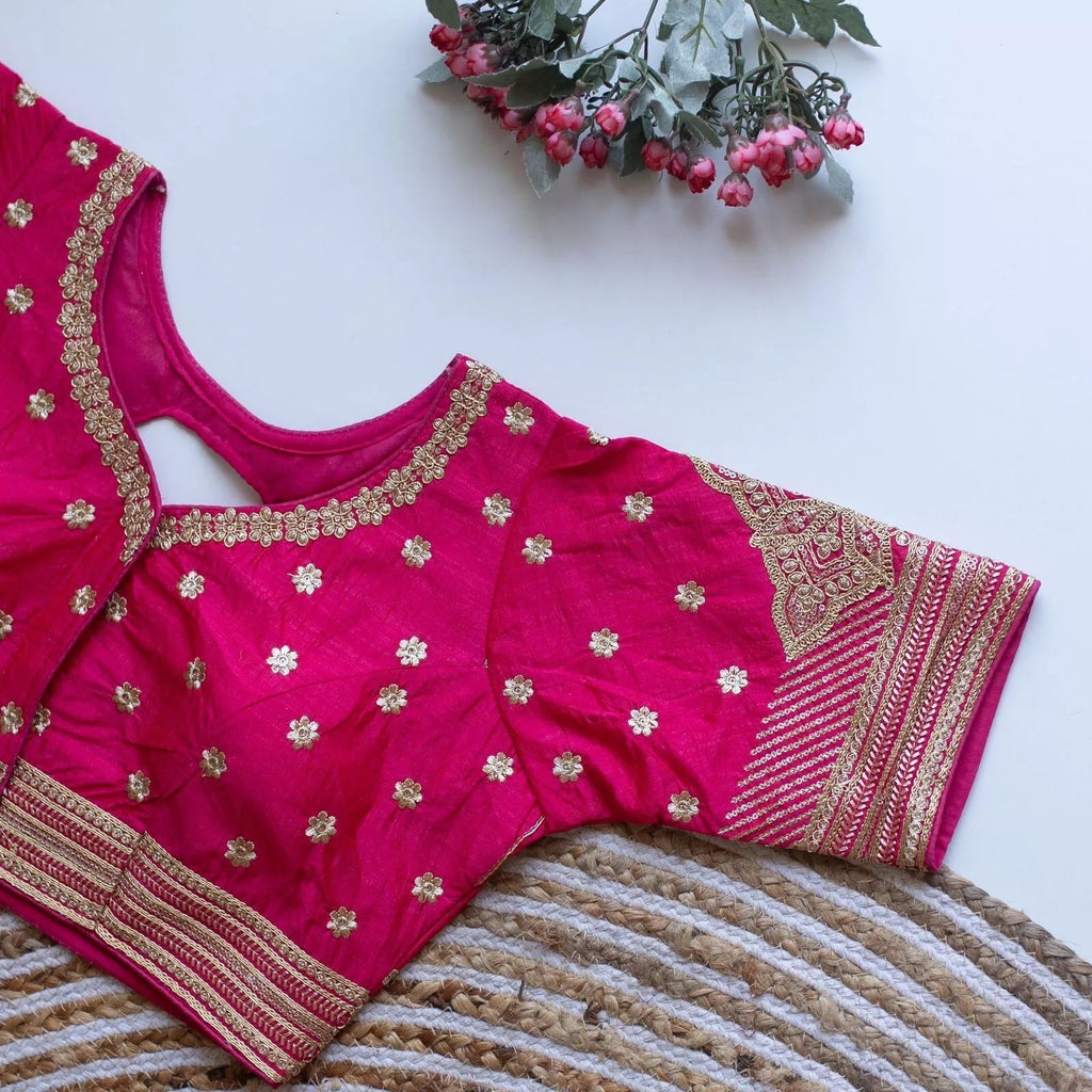 Caterpillar Silk With Golden Embroidery & Sequence Work Full Stitched Blouse & Choli