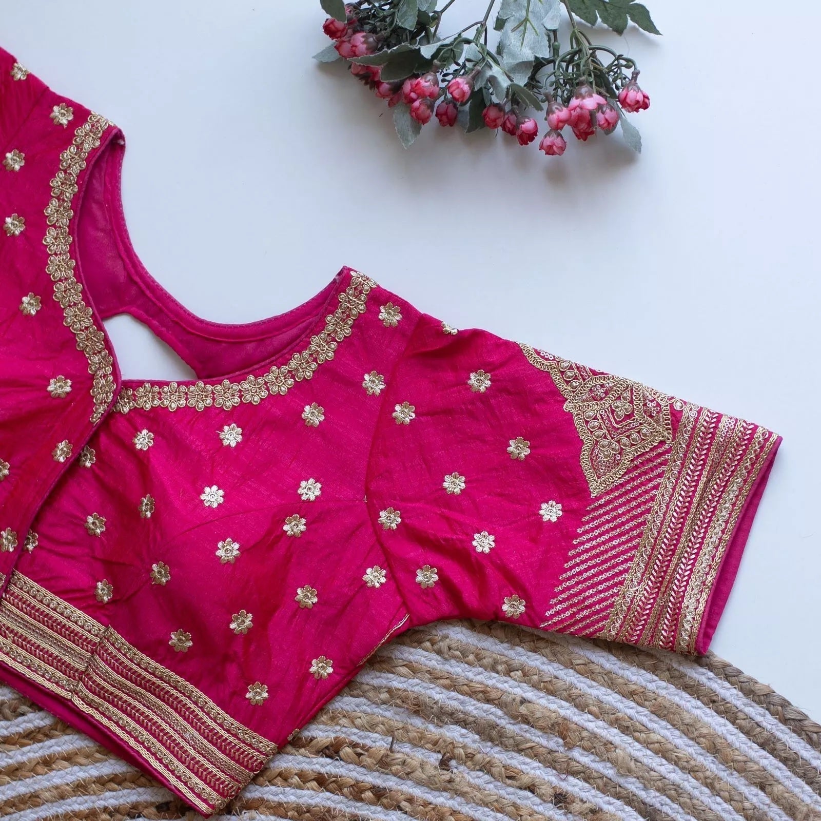 Caterpillar Silk With Golden Embroidery & Sequence Work Full Stitched Blouse & Choli