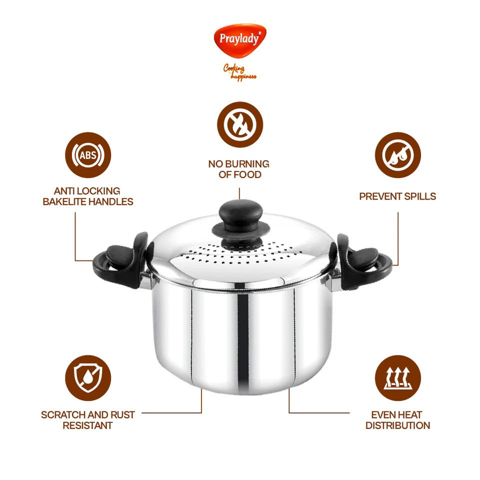PrayLady Stainless Steel Strainer Pot without Glass Lid Induction Base
