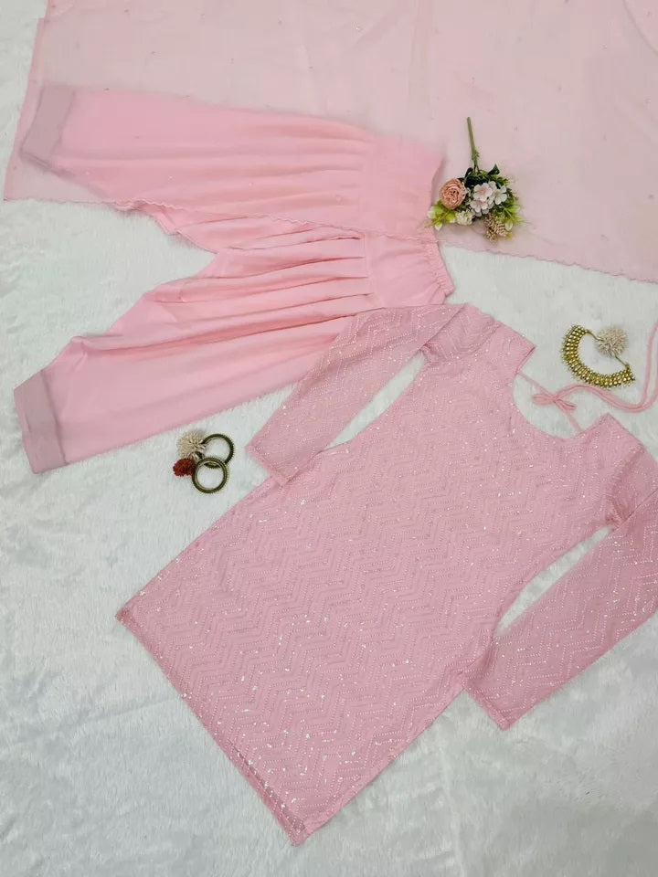 Full Stitched Faux Georgette Top Chudidar With Dupatta