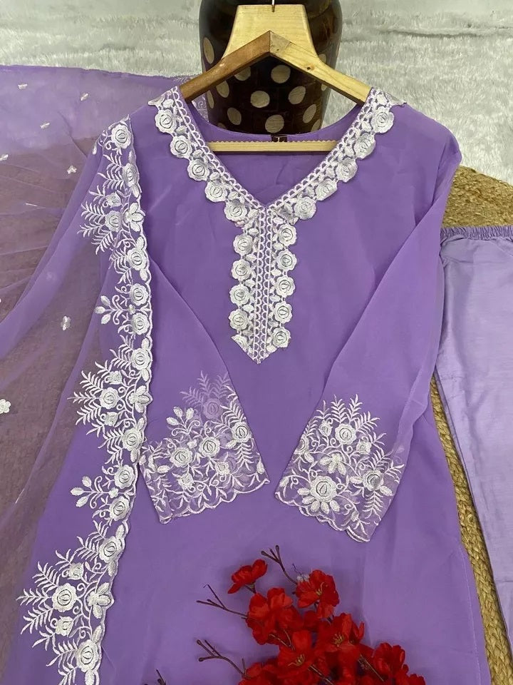 Classic Style Full Stitched Georgette Kurti Bottom With Dupatta