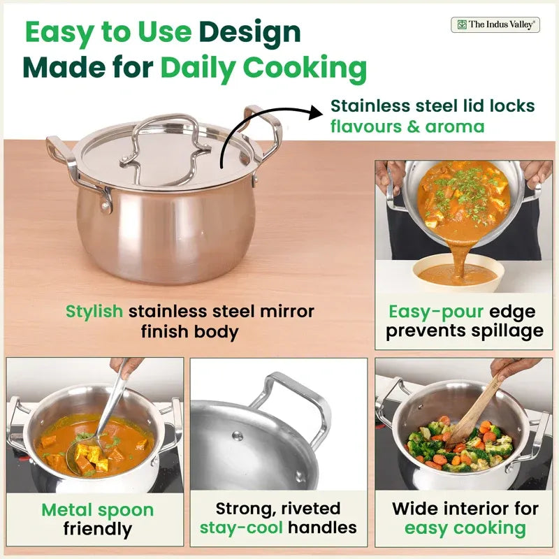 The Indus Valley Tri-Ply Stainless Steel Biryani Pot Casserole
