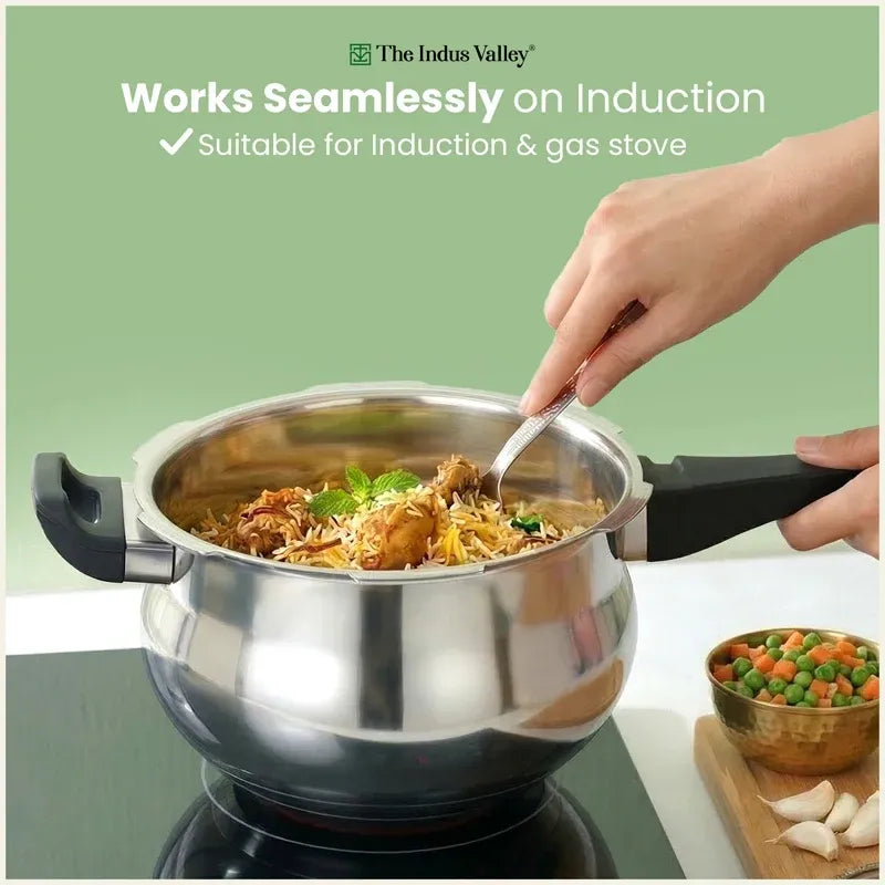 The Indus Valley Tri-Ply Stainless Steel Outer Lid Handi Pressure Cooker