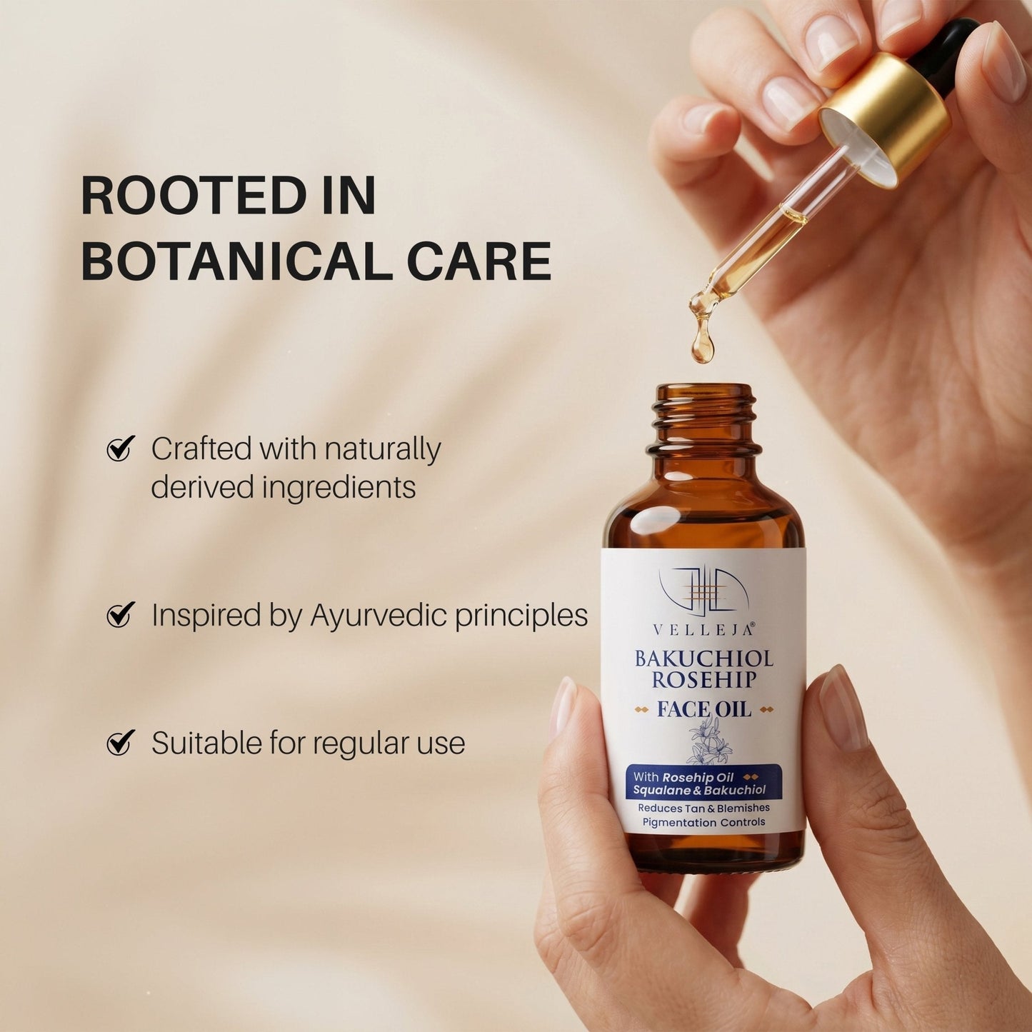 Velleja Bakuchiol Rosehip Face Oil with Squalane for Pigmentation & Dark Spots | Velleja