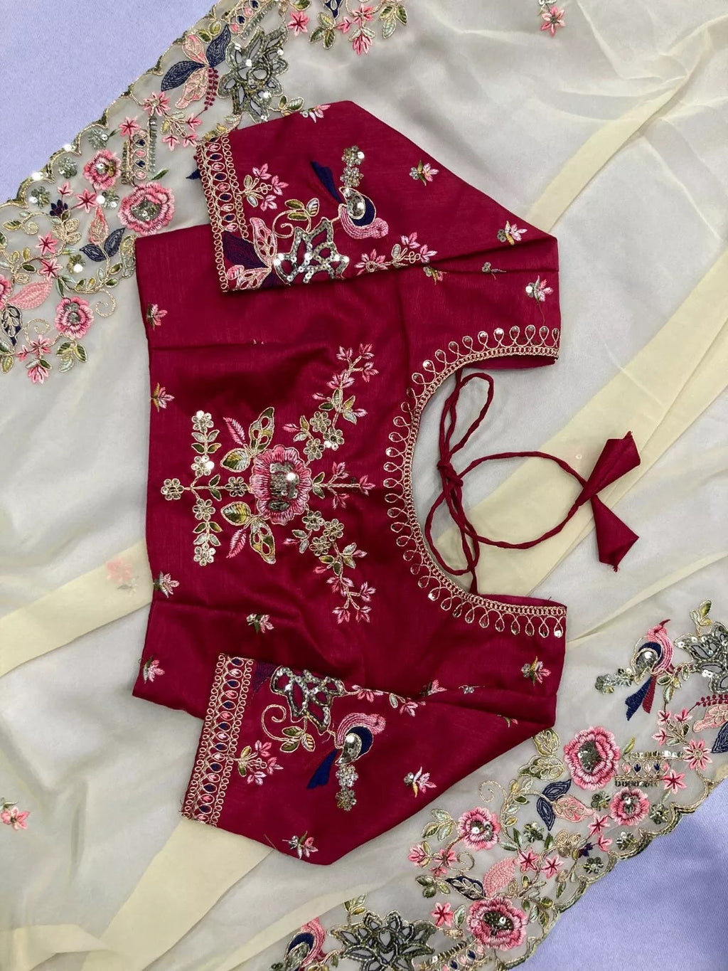 Georgette With Embroidery Work  Designer Saree & Blouse