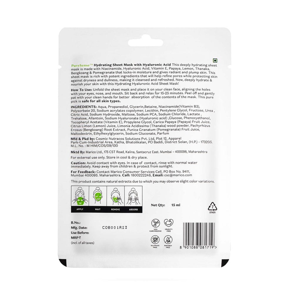 Puresense Hydrating Sheet Mask with Hyaluronic Acid - 15 ml