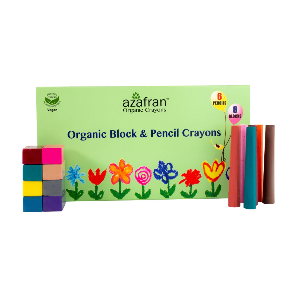 Azafran Organic Block & Pencil Crayons (8 Blocks & 6 Pencils) - 111 gms