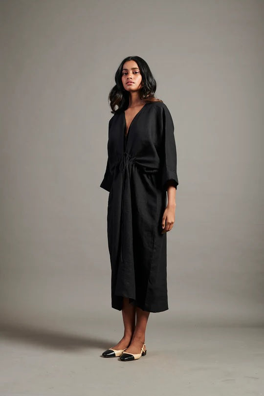 Linen Gathered Kaftan Dress