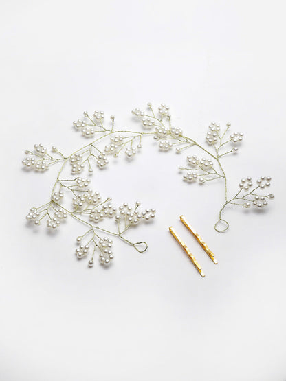Panash Women Gold-Toned & White Beaded Tiara