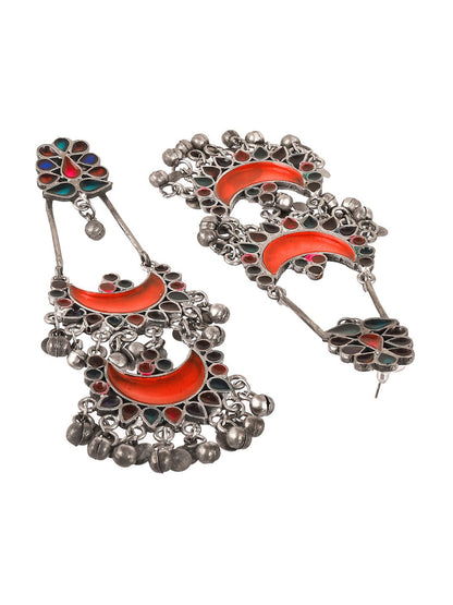 Shoshaa Silver-Plated Oxidised Multi Stones Drop Earrings