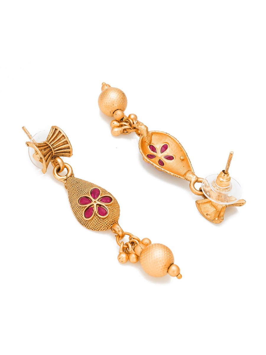 Aadita Gold-Polished Temple Choker Ruby Jewellery Set